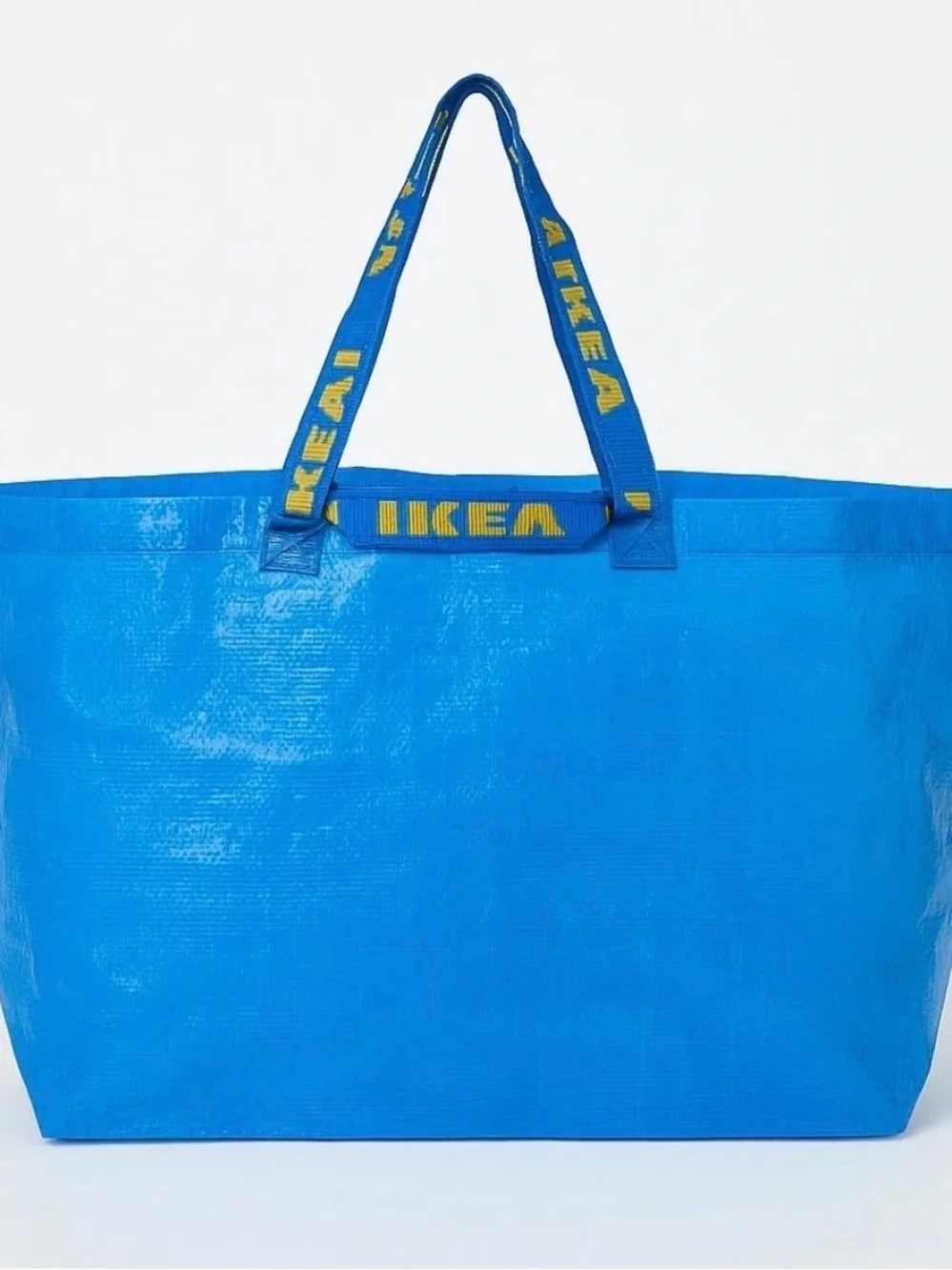 IKEA Bright Blue FRAKTA Reusable Tote Bag with Yellow Logo Straps